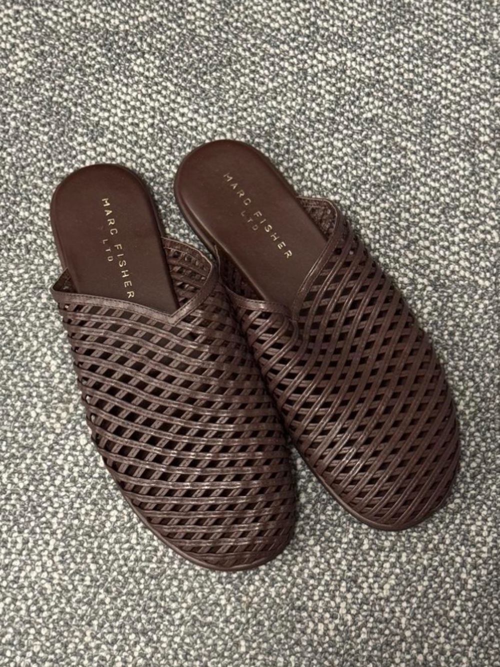 Marc Fisher Brown Woven Slip-On Mules